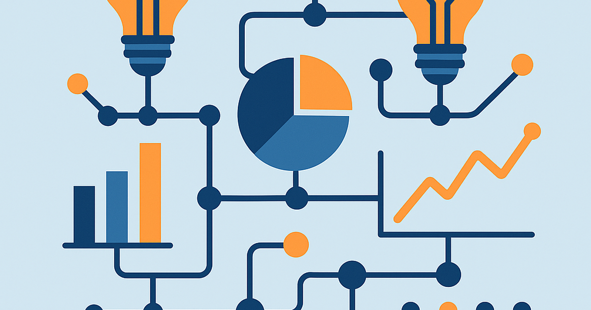 Startup idea generator concept illustration showing data analysis and opportunity discovery process