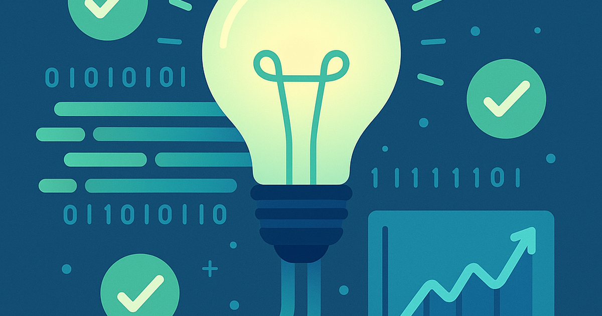 Startup idea generator concept with lightbulb, data visualization, and validation symbols representing evidence-based opportunity discovery