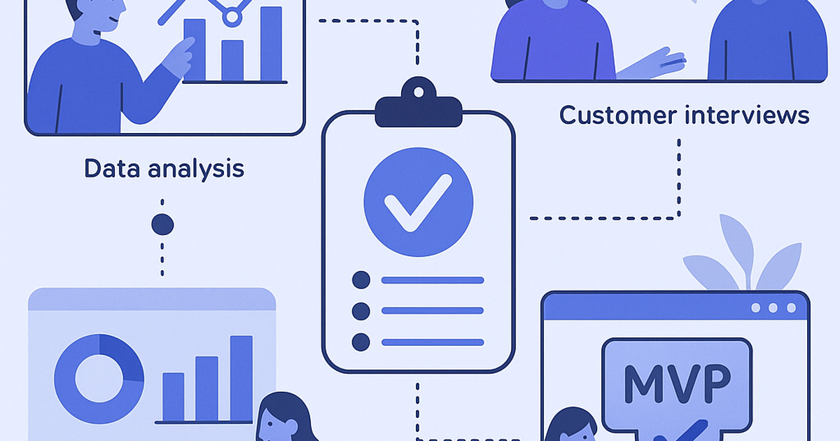 Startup validation process framework illustration showing systematic steps from market research to MVP testing