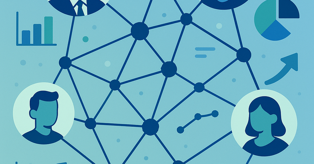 Systematic startup idea discovery visualization with connected founder success stories and data-driven validation elements