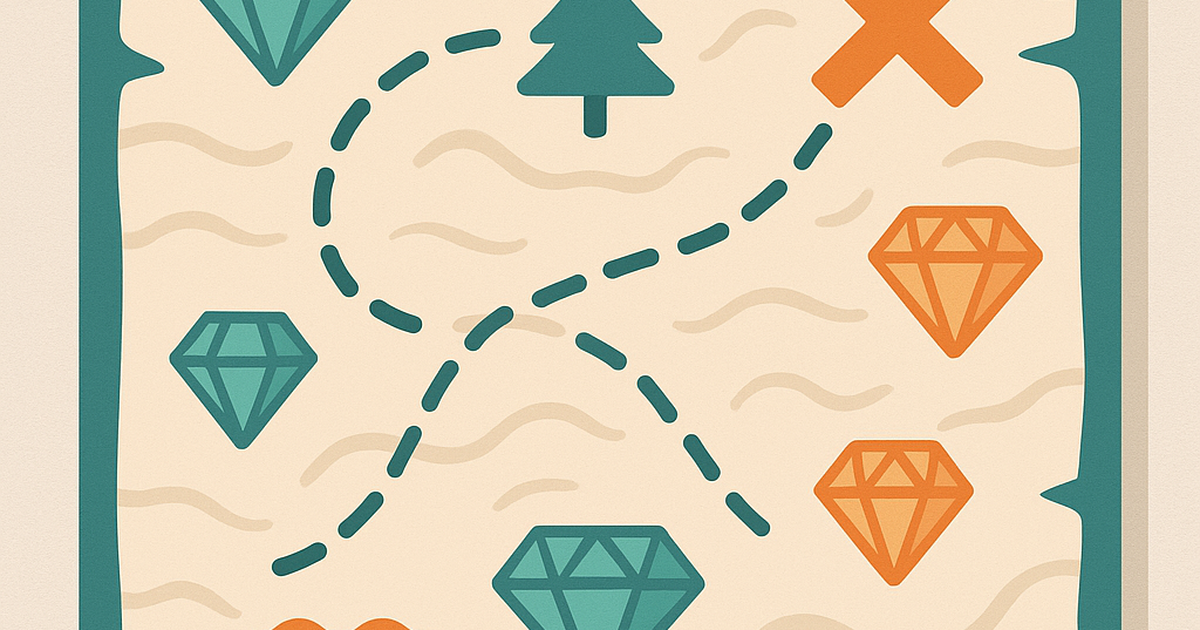 Illustration of discovering hidden software opportunities like finding gems on a treasure map