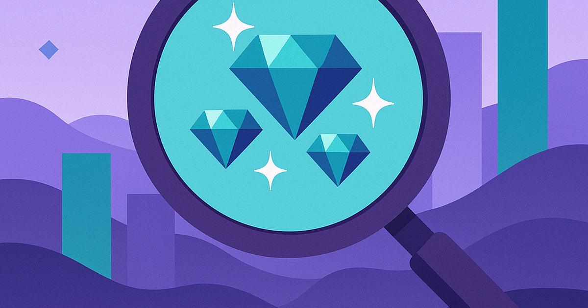 Magnifying glass revealing hidden market opportunities in layered business landscape