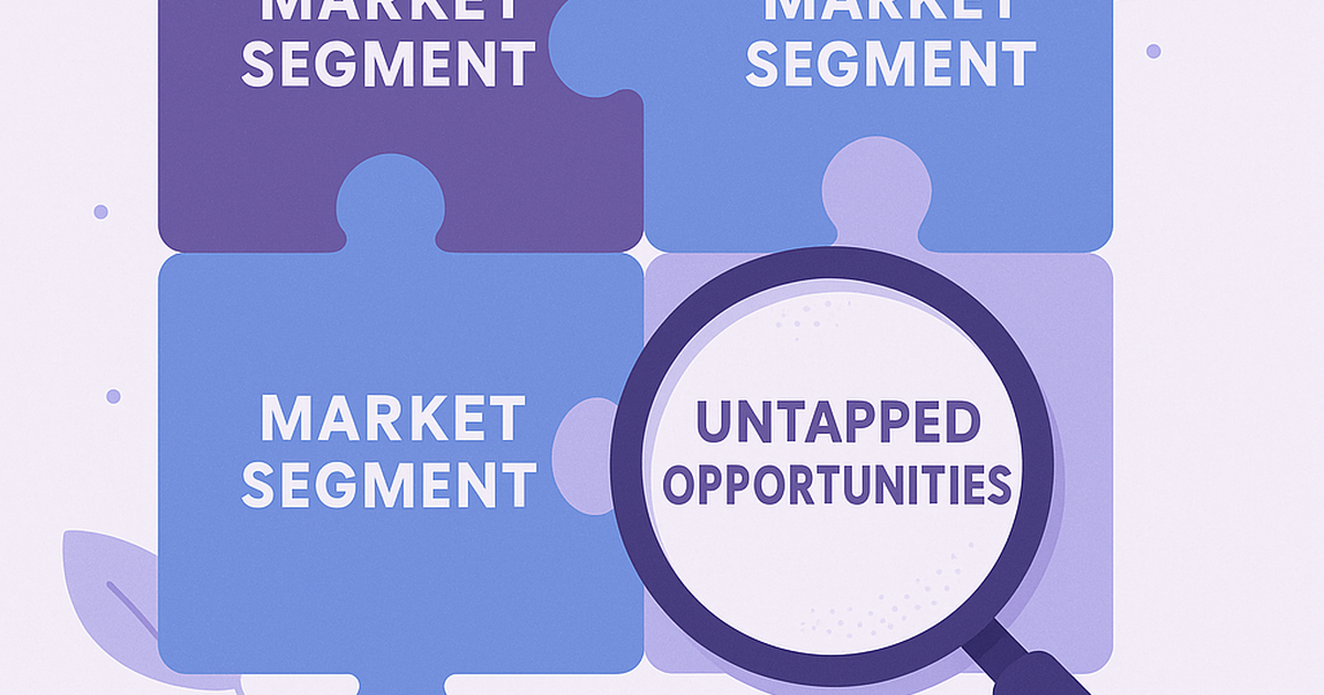 Illustration of market discovery process showing puzzle pieces and magnifying glass highlighting untapped B2C micro SaaS opportunities