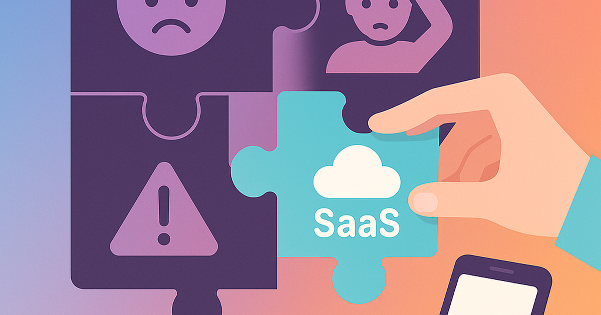 Illustration of consumer pain points represented as puzzle pieces being solved by SaaS solutions