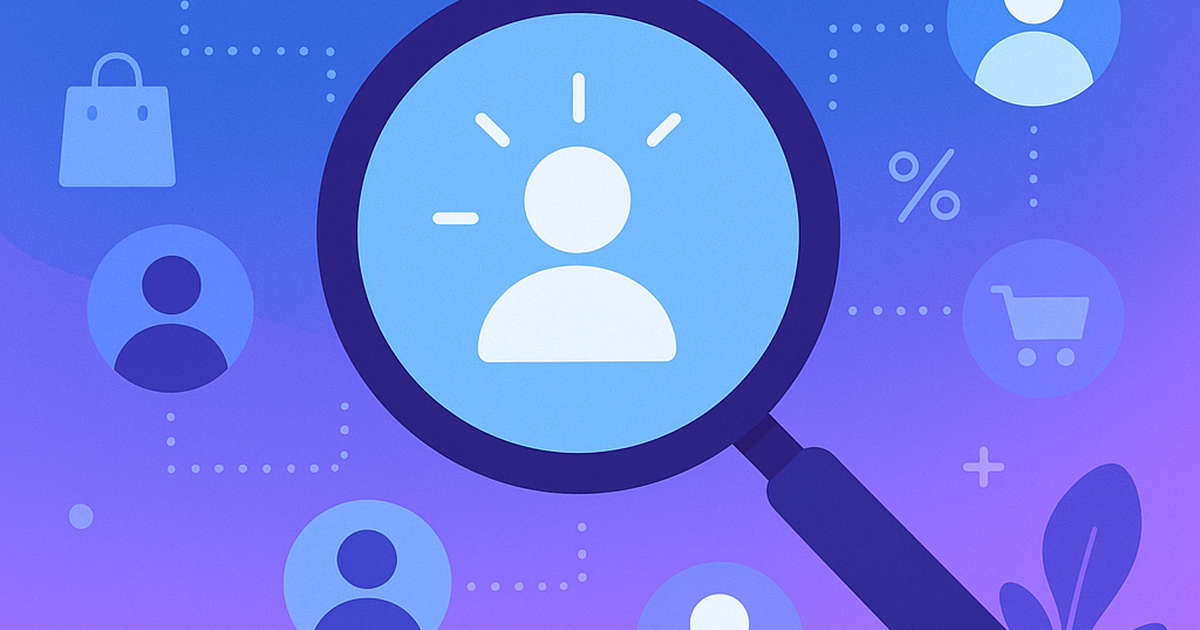 Magnifying glass revealing hidden B2C SaaS market opportunities among consumer segments and digital icons