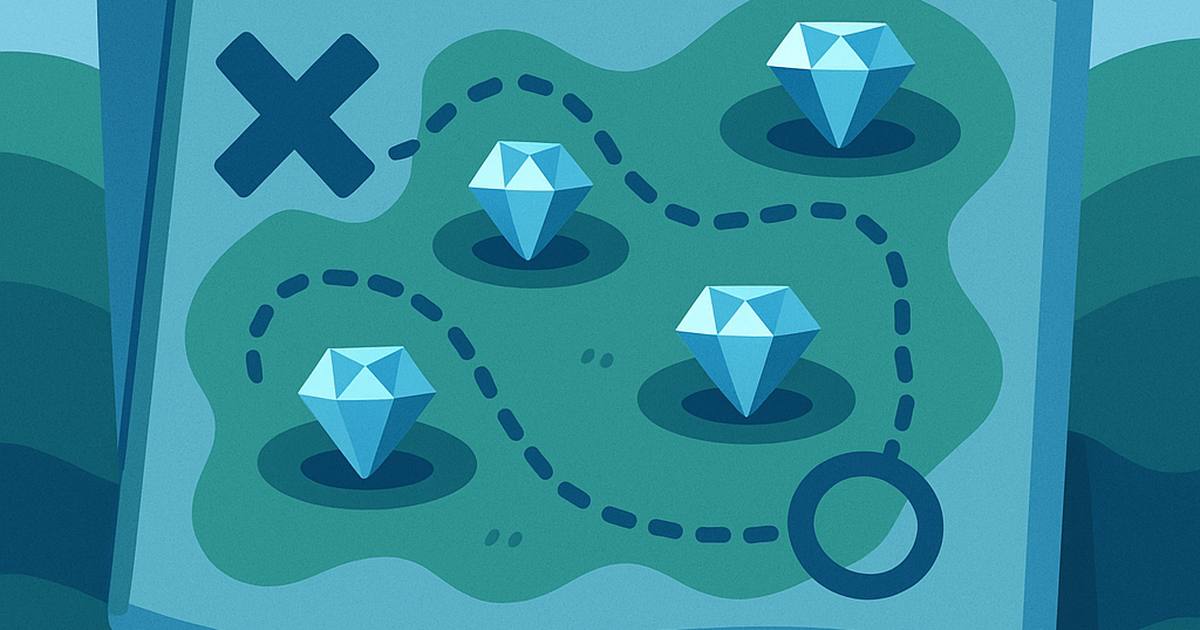 Illustration of a treasure map highlighting hidden market opportunities for B2C SaaS niches