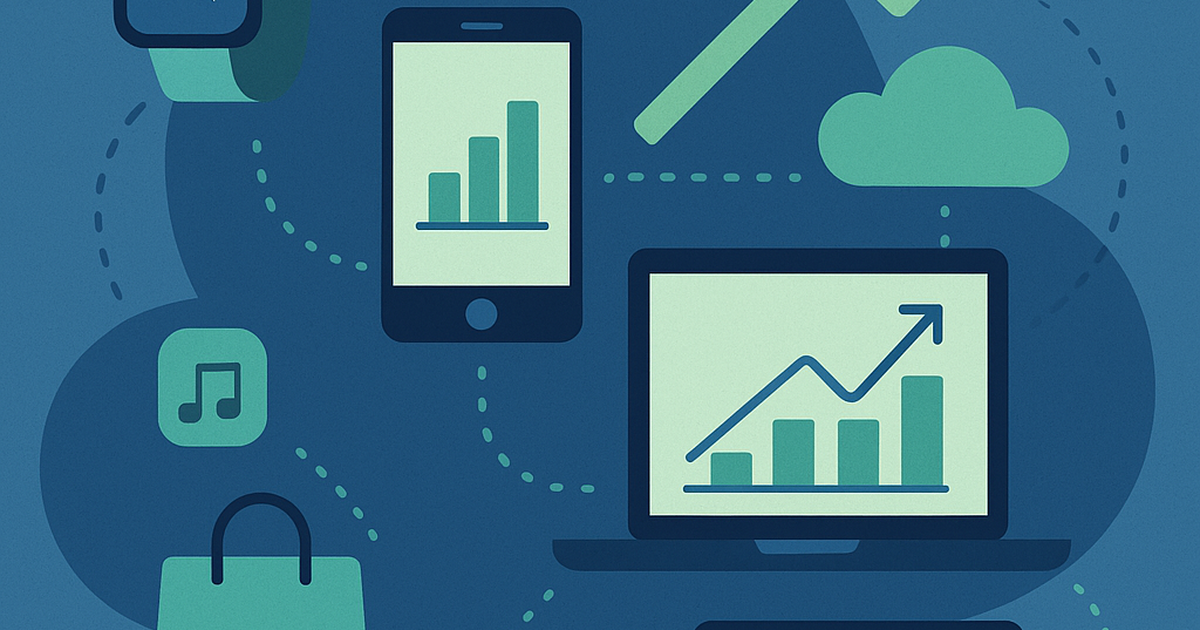 Modern flat design illustration depicting consumer technology ecosystem with growth indicators representing untapped SaaS market opportunities
