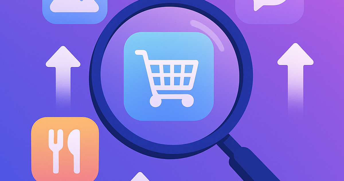 Consumer software market analysis illustration showing app discovery and validation process with growth indicators