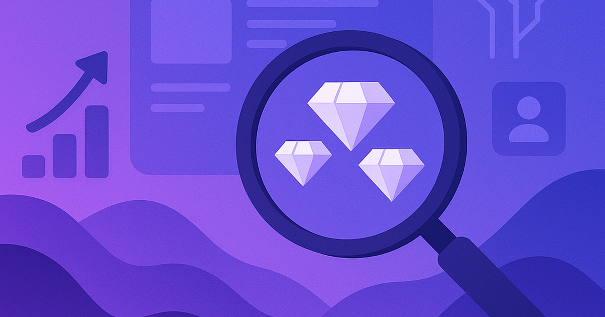 Illustration of magnifying glass discovering hidden opportunities in digital market landscape representing micro SaaS niche discovery