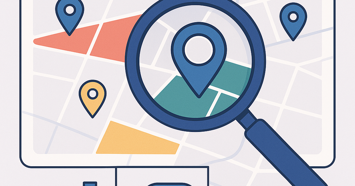 Illustration of a magnifying glass highlighting a small, green, uncrowded market segment on a map, representing the discovery of untapped niche markets with low competition for SaaS opportunities.