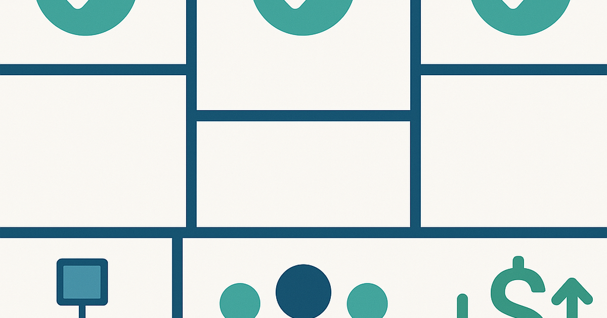 Business model validation framework showing interconnected revenue streams, customer segments, and validation metrics in a clean flat design style