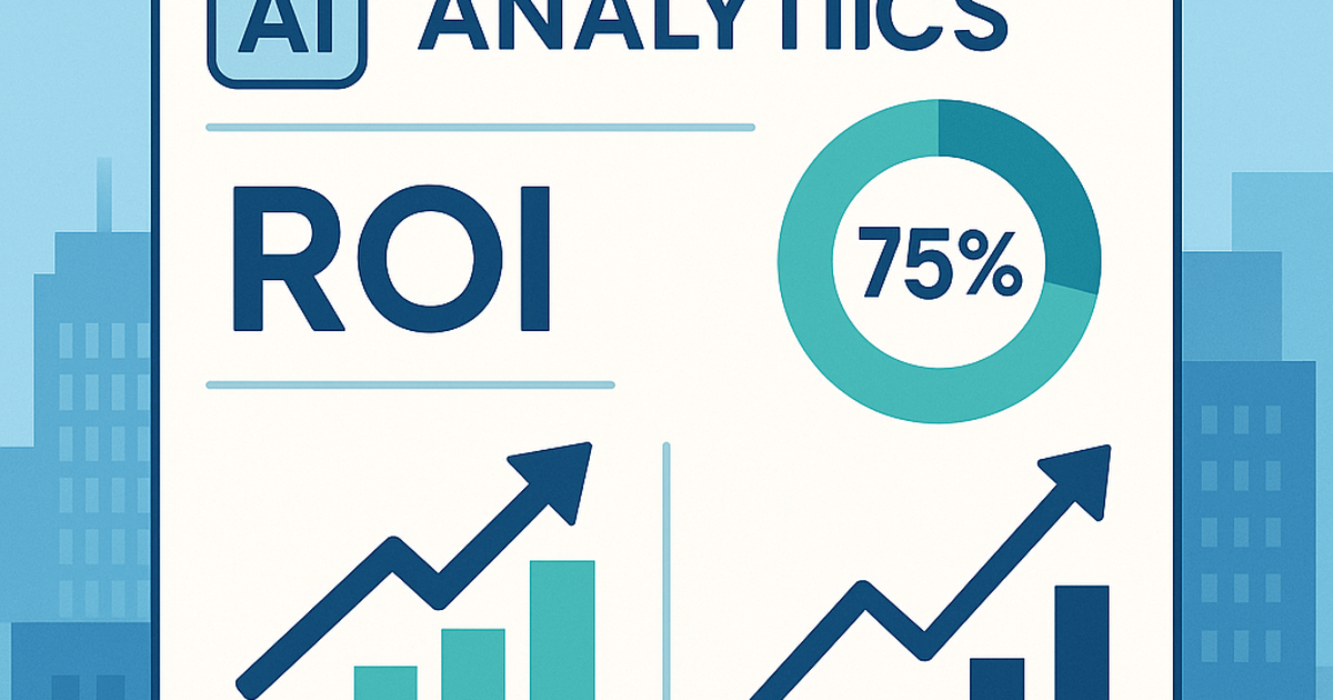 Enterprise AI ROI analytics dashboard illustration with business metrics and growth indicators