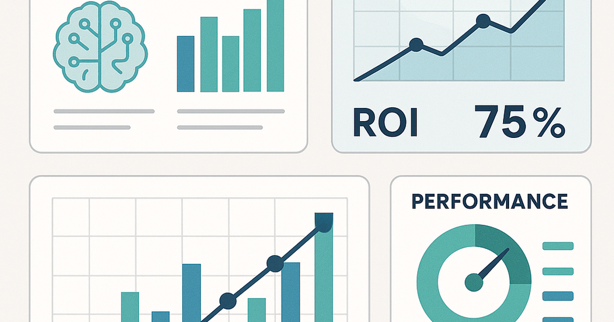 Enterprise AI ROI dashboard displaying performance metrics and financial returns from various AI tool implementations