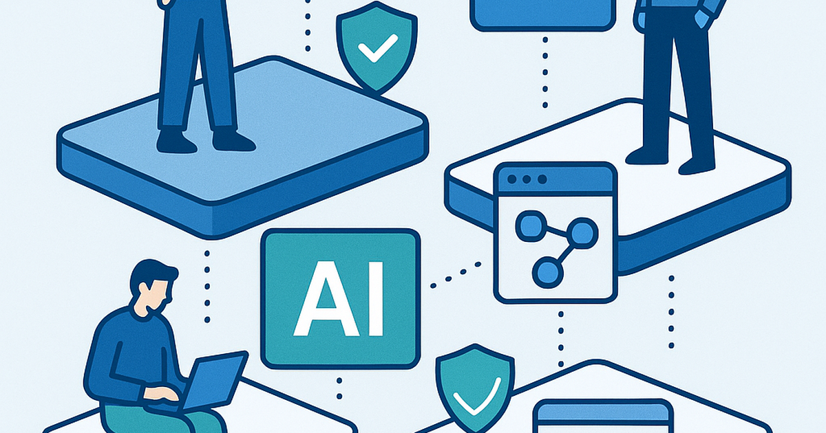 Illustration of AI-resistant software business model layers with human oversight and protective frameworks