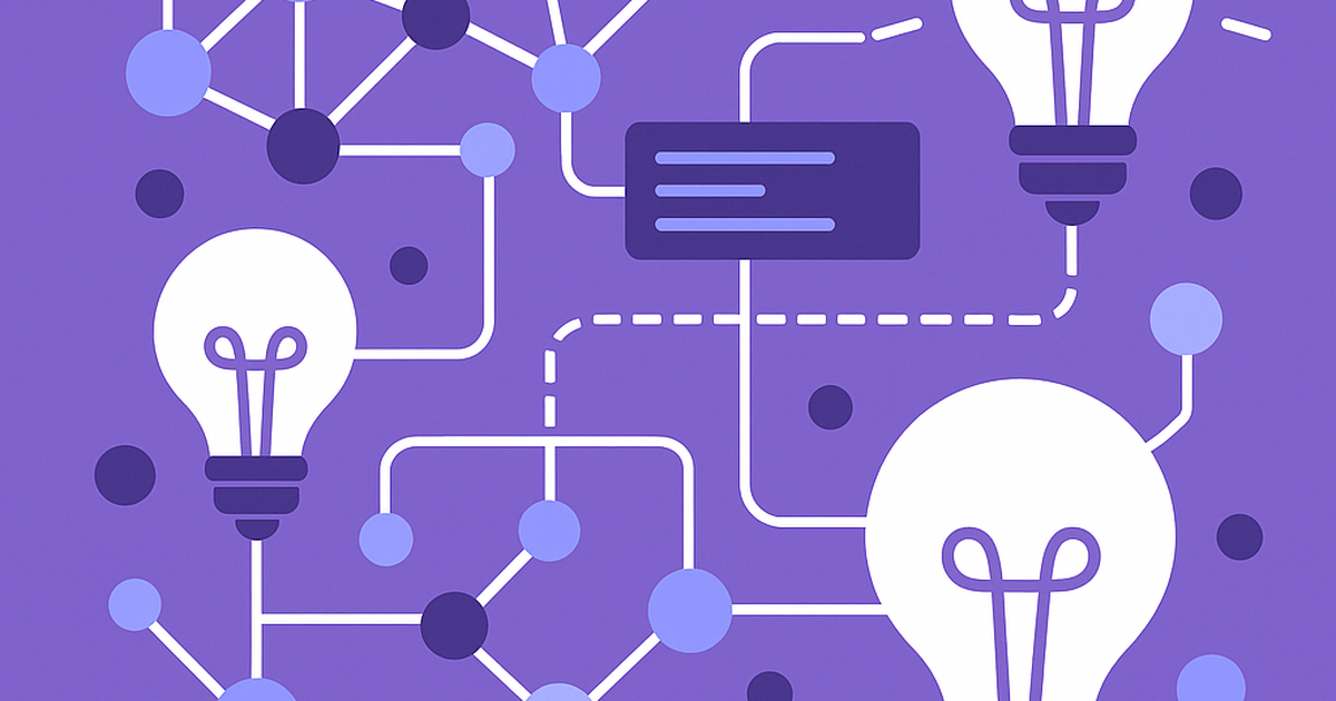 Systematic idea generation framework visualization with connected data points and innovation symbols