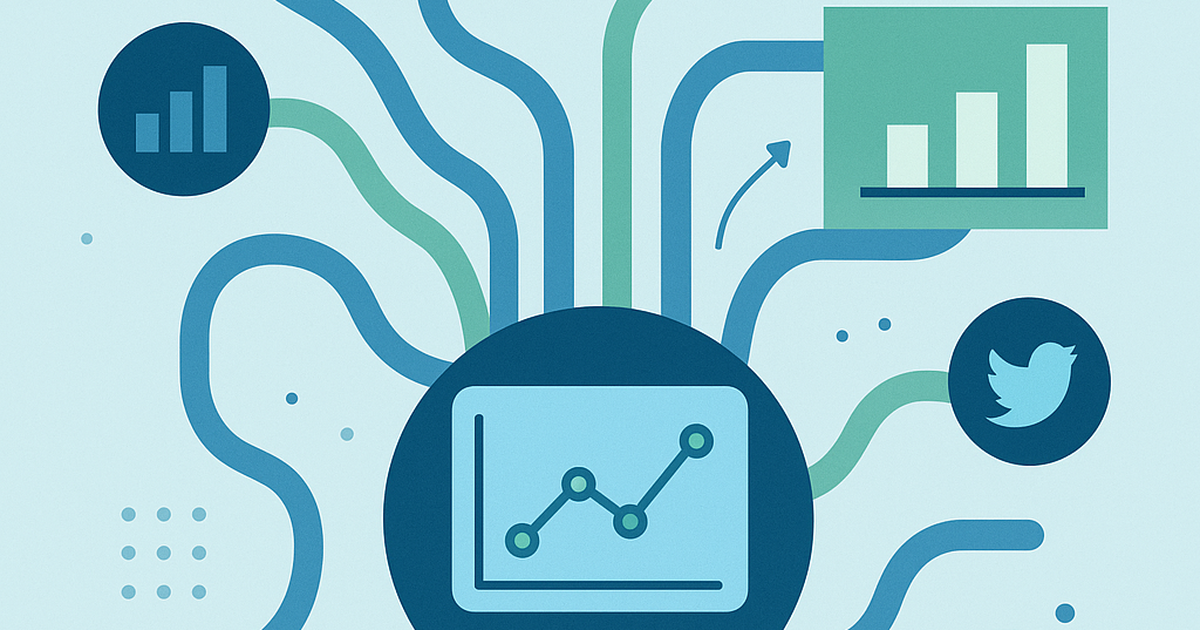 Market signal analysis dashboard showing data flows from various digital sources converging into actionable startup opportunity insights