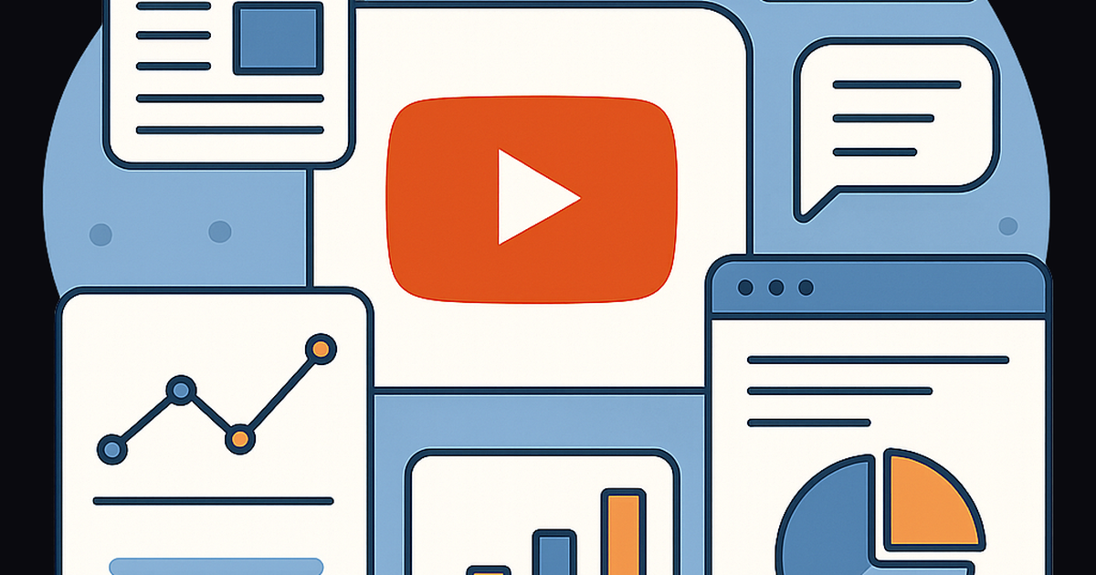 YouTube news SaaS opportunities illustration with video player, analytics dashboard, and content creation tools