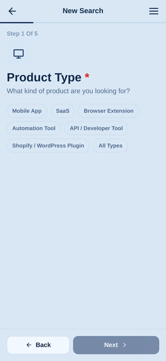 Unbuilt Lab app — Find New Idea