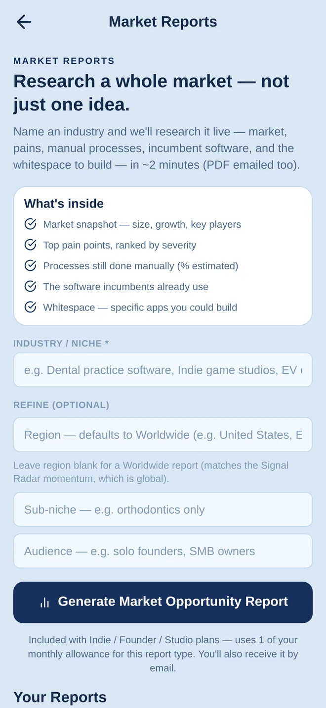 Unbuilt Lab app — Market Report