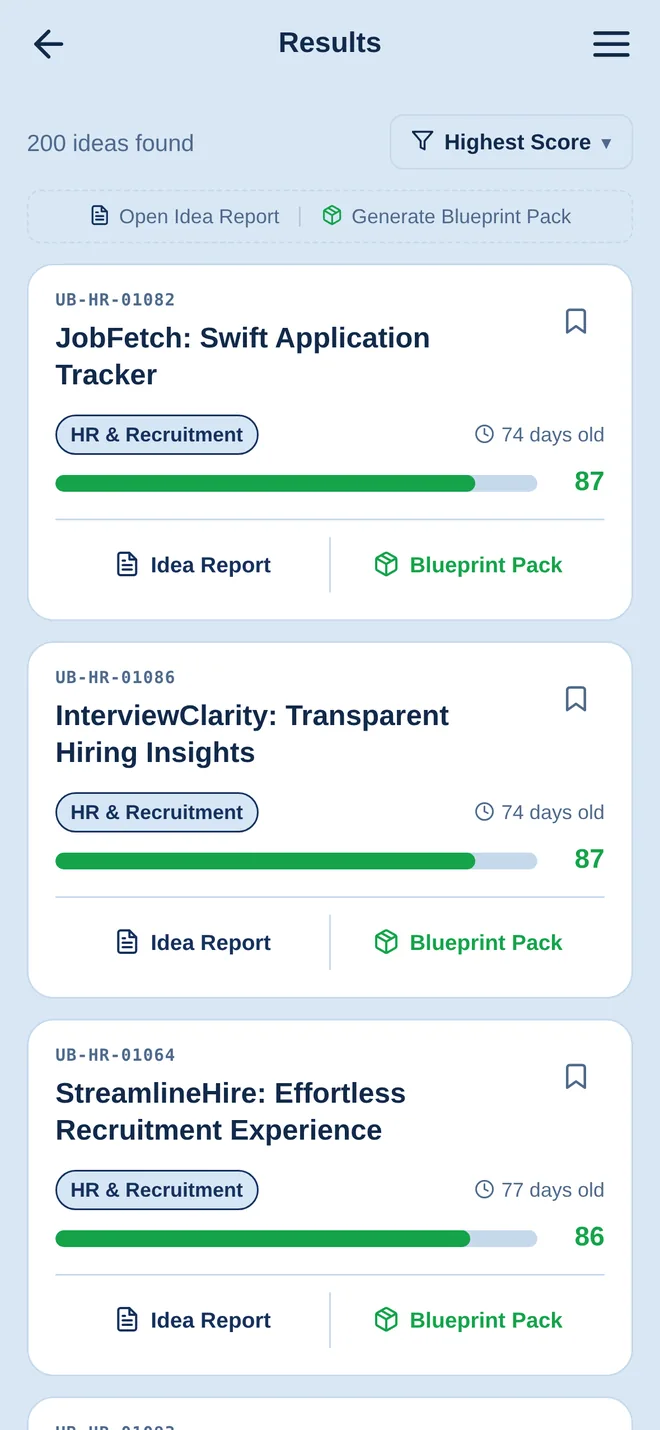Unbuilt Lab app — Idea results