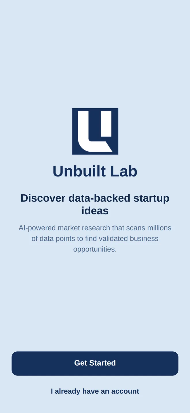 Unbuilt Lab app — Splash screen