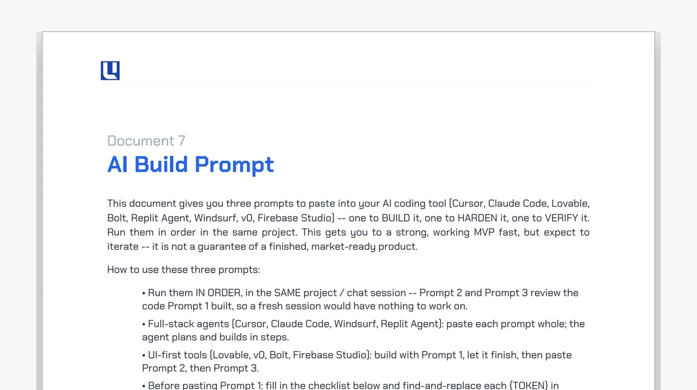 AI Build Prompt — three staged prompts for your coding agent