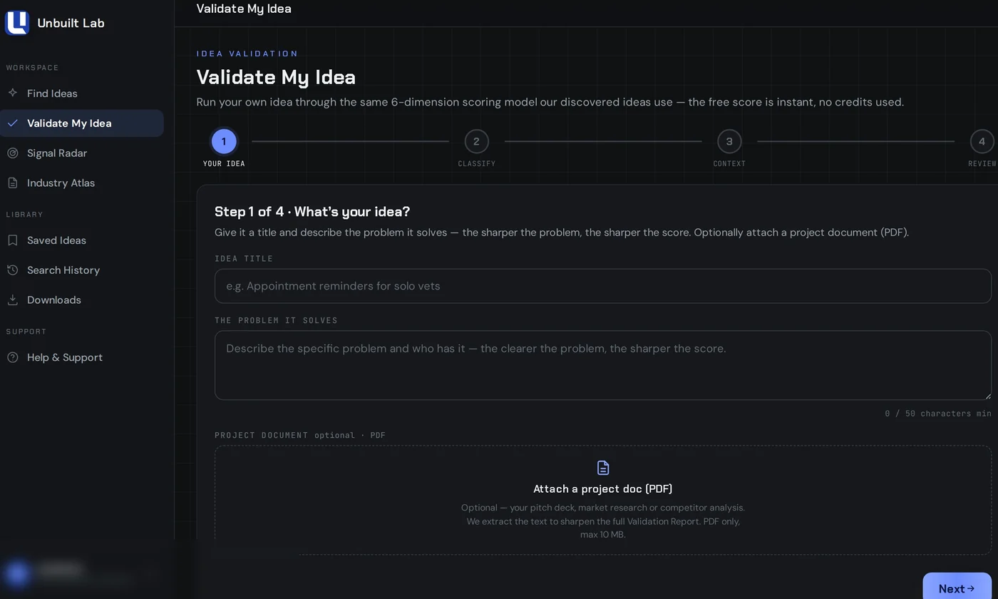 Validate My Idea — score your own concept